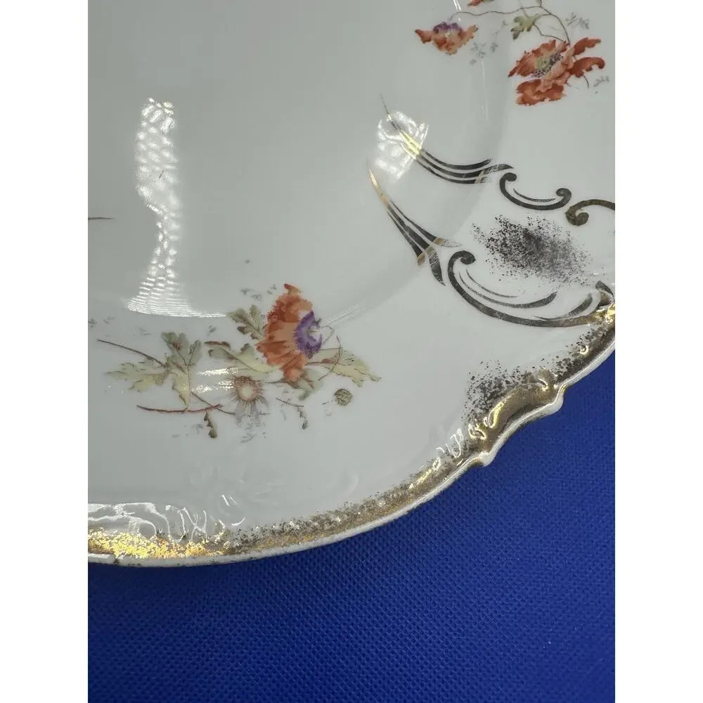 Vintage KPM Germany Porcelain‎ Cake Plate 428 Floral Gold Trim Handles 12”